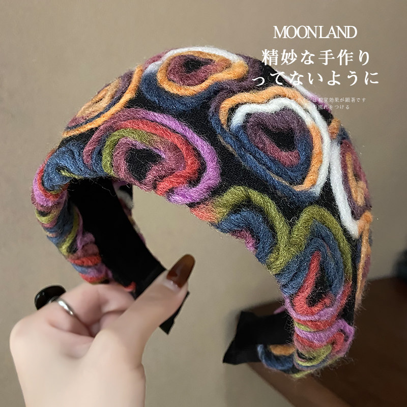 韩系爱心毛呢发箍高级感超宽发箍显脸小压发头箍外出百搭发卡头饰