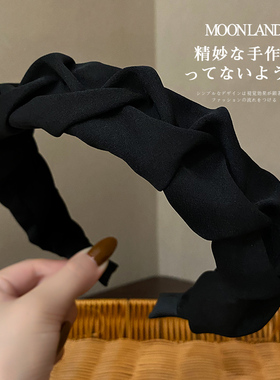 简约发箍女韩国高级感黑色显脸小褶皱布艺头箍百搭压发发卡发饰品