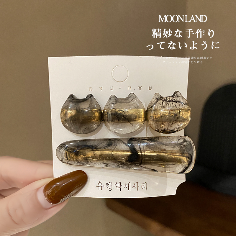 一对装可爱猫咪水墨纹发夹女2025新款高端日系鸭嘴夹边夹顶夹发饰