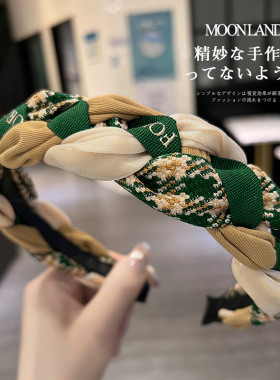 发箍网红2026年新款韩国复古法式学院风格子麻花头箍压发夹发卡子