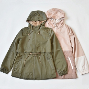 外贸英伦风女士春秋休闲长袖 户外运动防风宽松收腰连帽风衣 外套