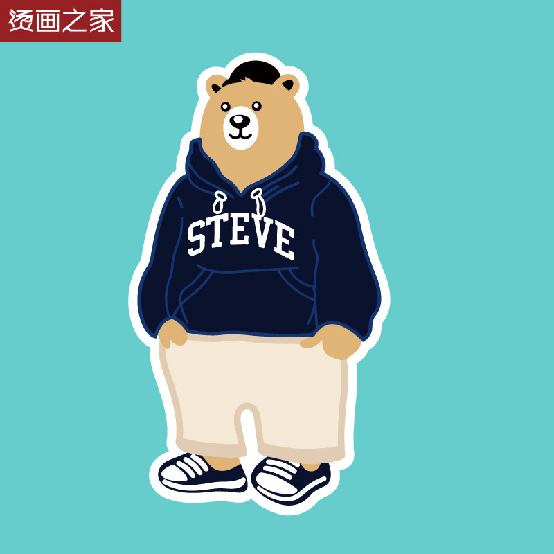 布偶熊先生卡通图案印花 热转印衣服辅料贴柯式过粉烫画贴diy烫图