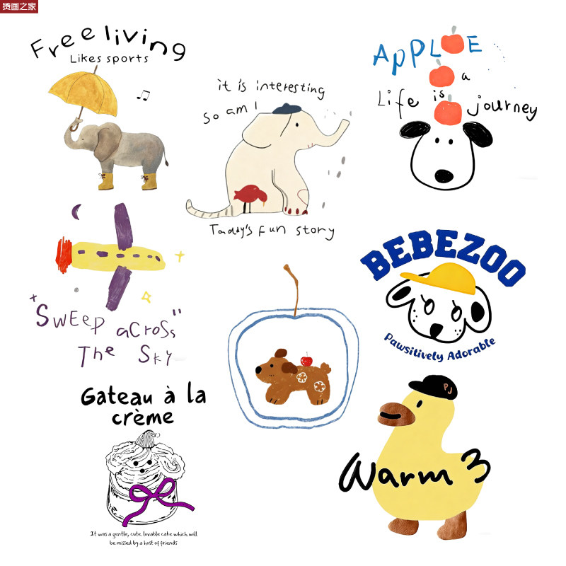 韩系风线条卡通衣服热转印烫画图案帆布包手工熨斗高质量烫画贴