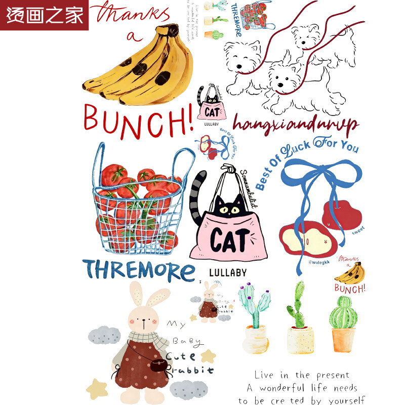 耳机猫咪衣服辅料贴口袋猫咪女士服装热转印白墨高品质烫画图案