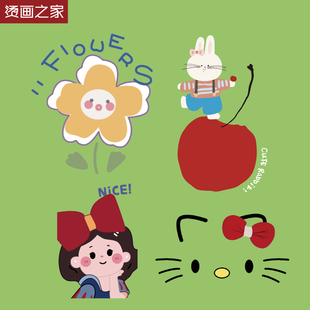 白雪公主童装印花图案花朵热转印烫画贴线条猫咪帆布包卫衣烫图