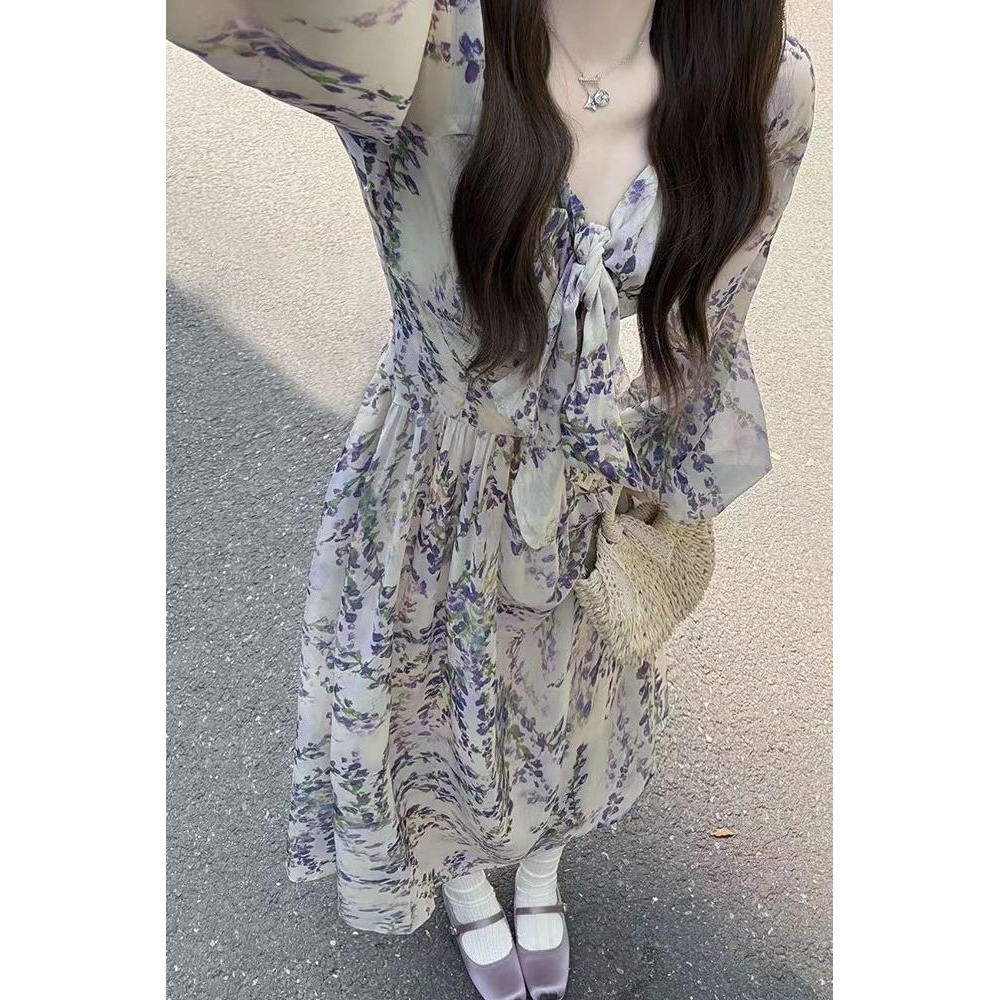 大码法式复古碎花连衣裙女