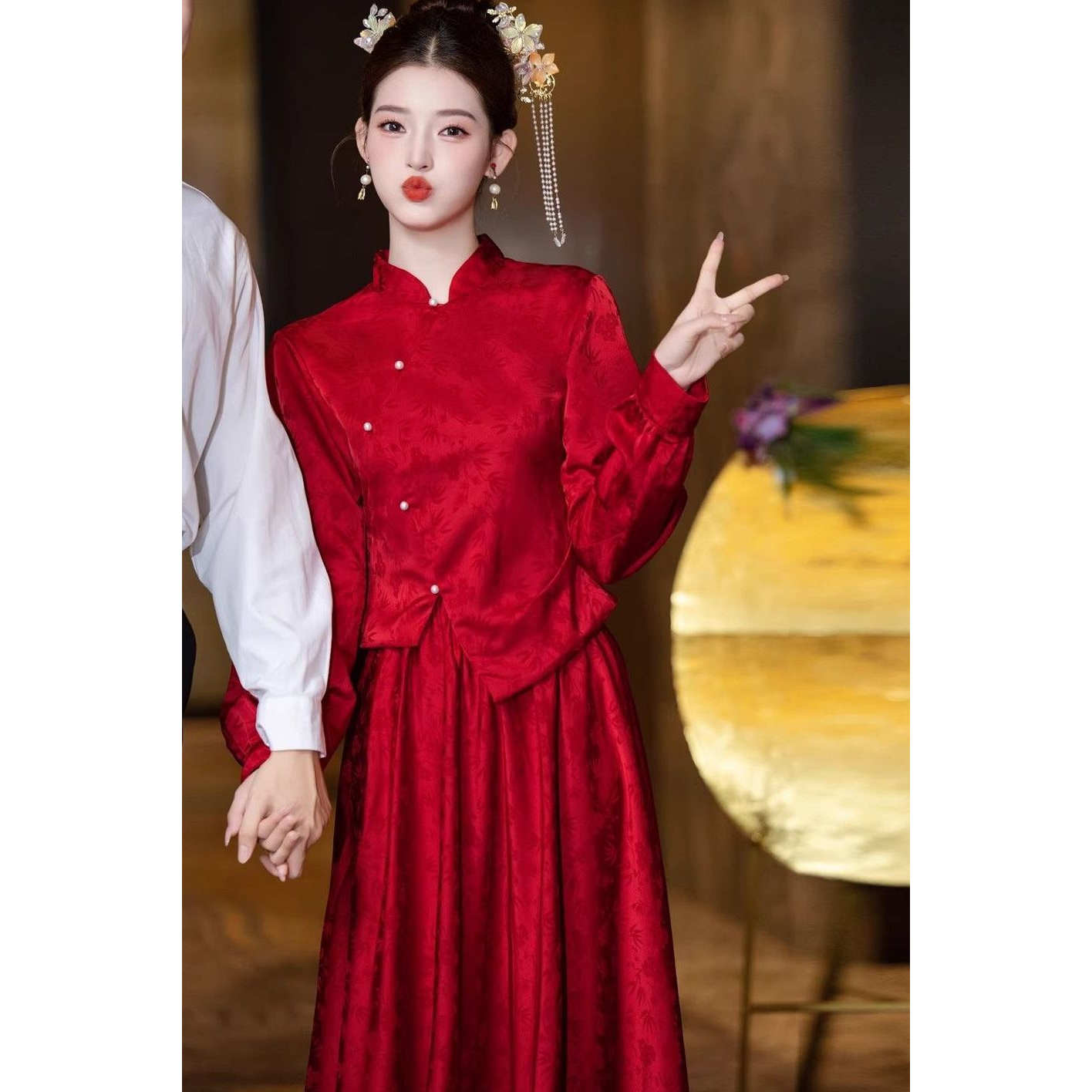 大码胖mm新中式秀禾敬酒礼服套装