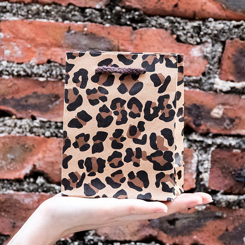 豹纹迷你手提牛皮纸袋首饰品香水生日节日小礼物包装袋可定制贴纸