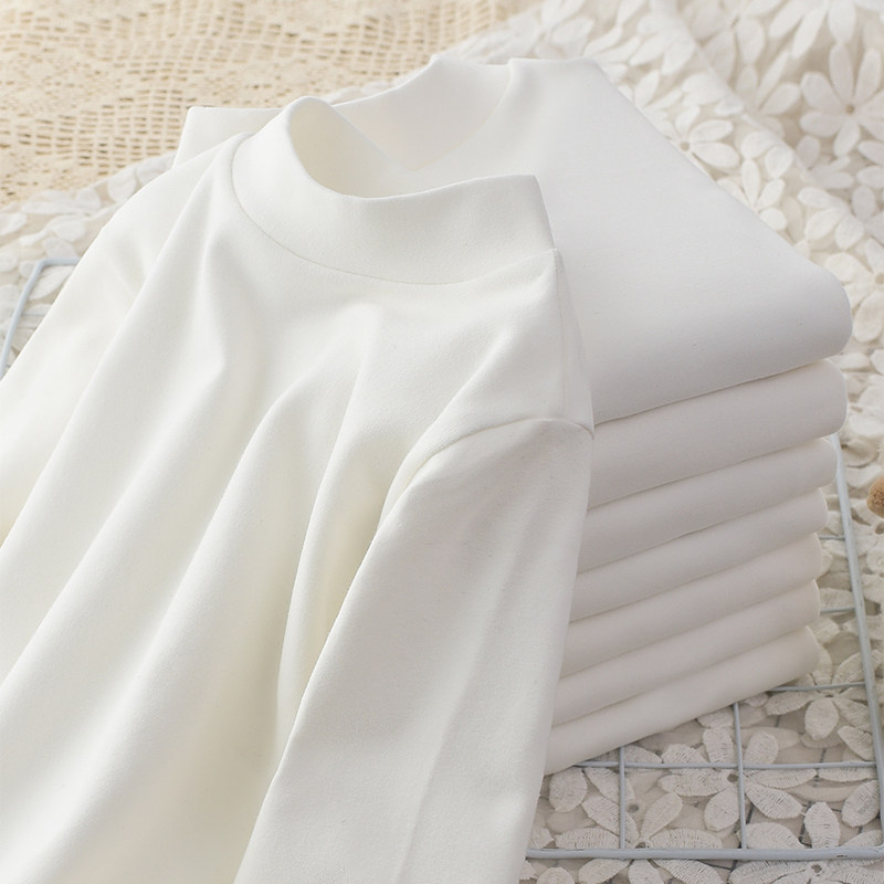 全棉时代儿童白色打底衫纯棉纯色半高领春秋女男童长袖中高领t恤