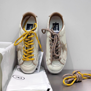 复古拼色星星脏脏鞋男女厚底增高真皮运动休闲鞋做旧板鞋男女通用