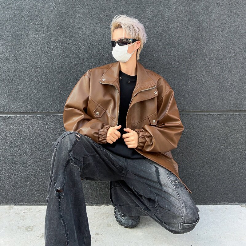 XZ413-HW233-特批75-2025秋装新款机车PU时尚休闲潮流皮夹克外套,男装皮衣,星座413（原星座105C）