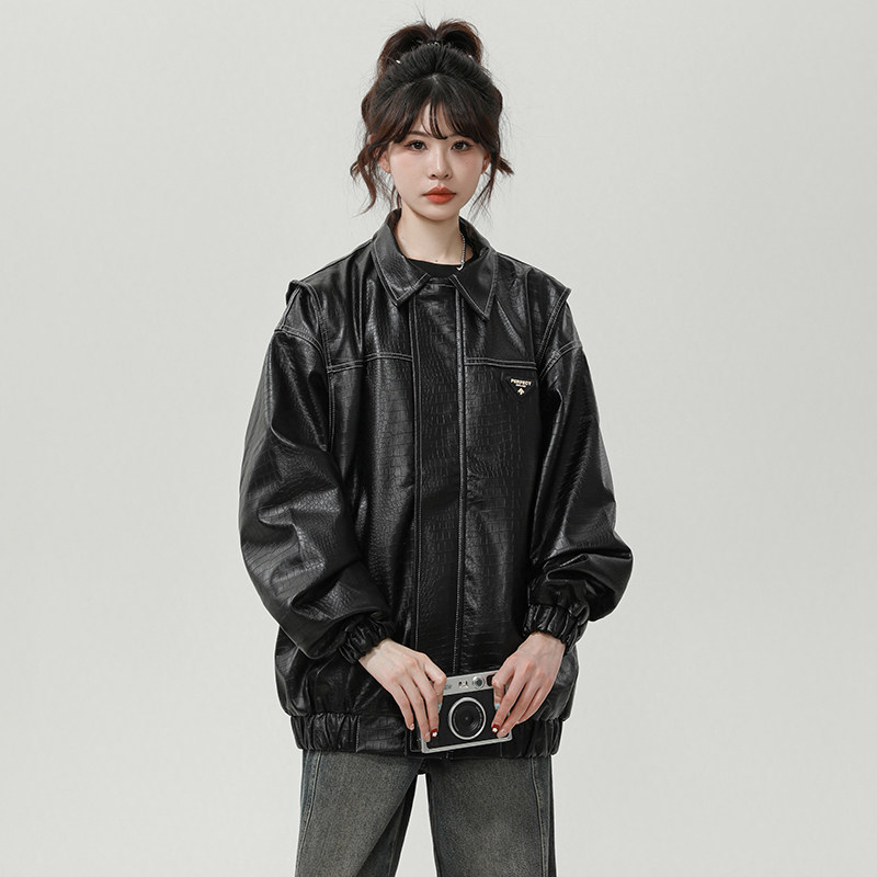 XZ413HW246-P100-2024秋装新款机车PU时尚休闲仿鳄鱼皮中性风外套,男装工装外套,星座413（原星座105C）