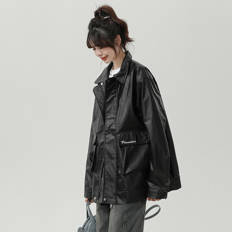 XZ413HW235-P90-2025秋装新款机车PU时尚休闲潮流工装中性风外套,女装皮衣,星座413（原星座105C）