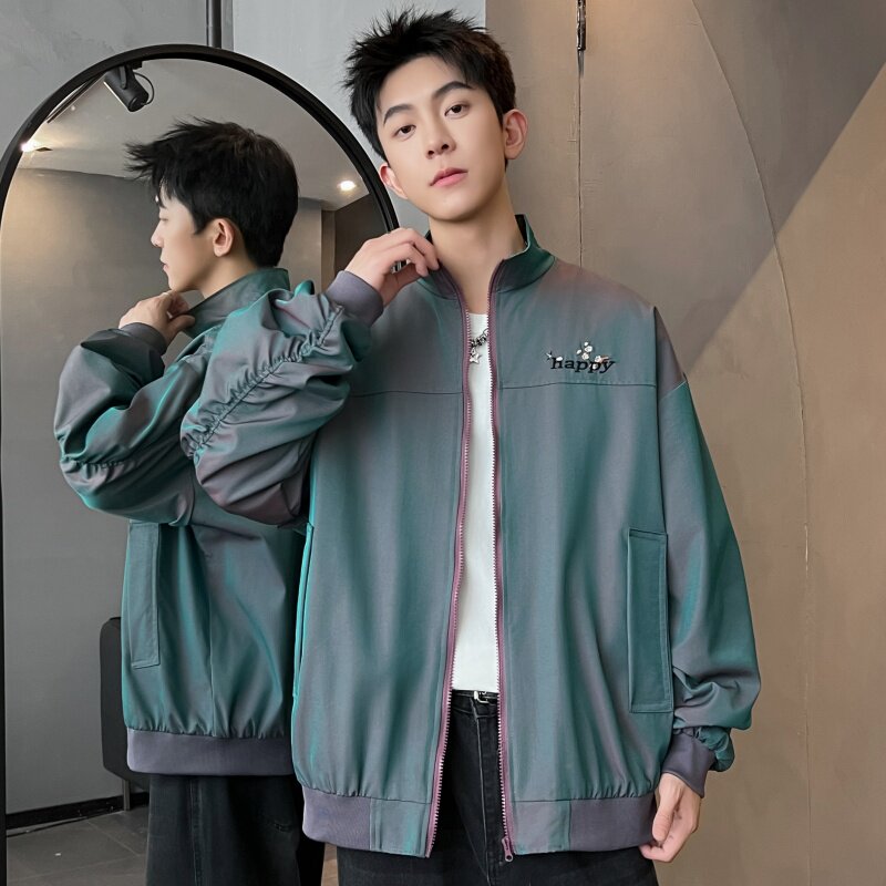 XZ413-HW155-P70-2025秋装新款渐变色绣花时尚青少年立领夹克外套,男装夹克,星座413（原星座105C）
