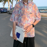 XZ105C-HW816-P40-2023夏季新款透气轻薄丝滑面料休闲短袖印花T恤，男装衬衫，星座105C