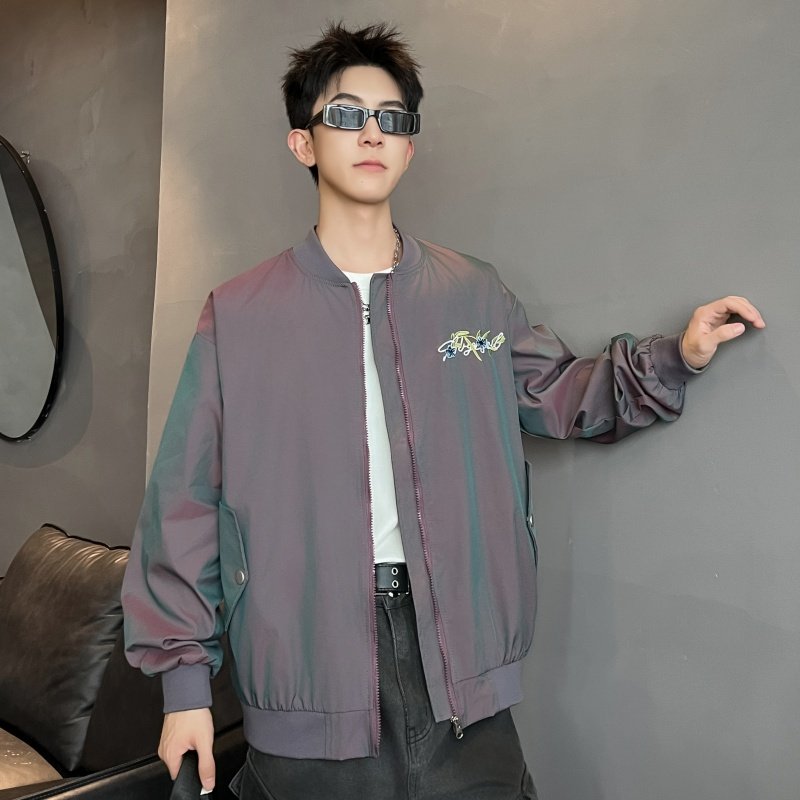 XZ413-HW668-P75-春季新款渐变色绣花时尚百搭青少年立领夹克外套，男装夹克，星座413（原星座105C）