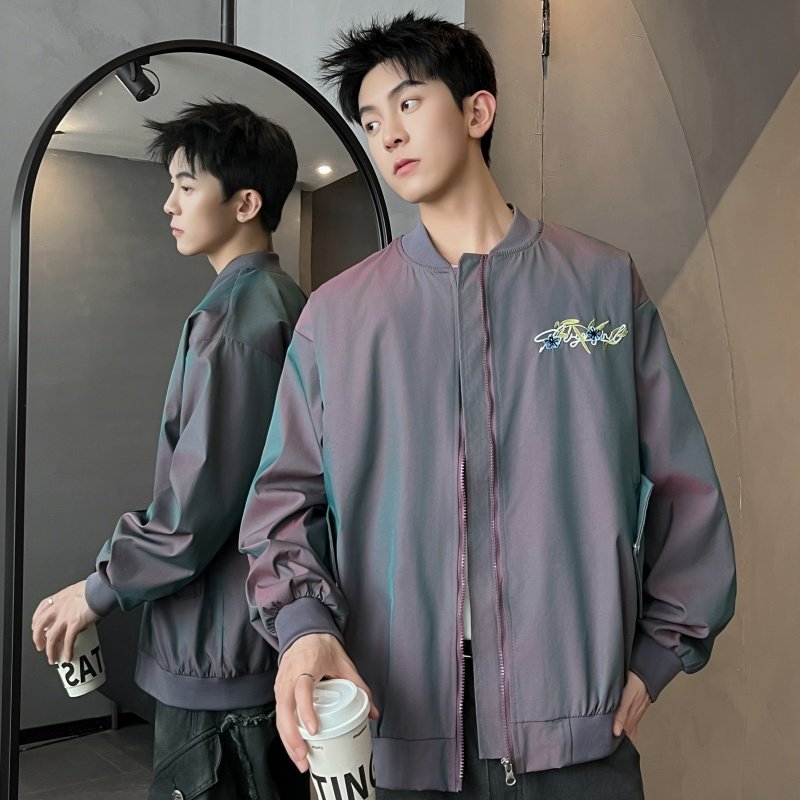 XZ413-HW668-P75-春季新款渐变色绣花时尚百搭青少年立领夹克外套，男装夹克，星座413（原星座105C）