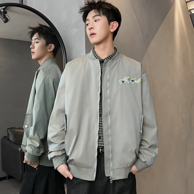 XZ413-HW668-P75-春季新款渐变色绣花时尚百搭青少年立领夹克外套，男装夹克，星座413（原星座105C）