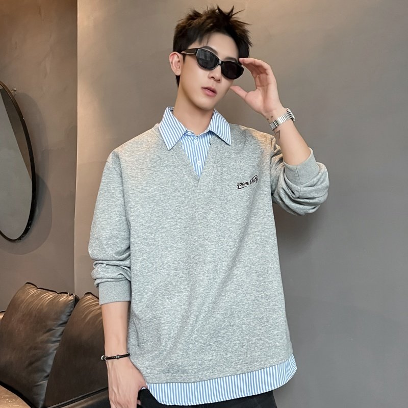 XZ413HT109J特批35-2025夏季新款休闲百搭时尚配色假两件长袖卫衣，男装卫衣，星座413（原星座105C）