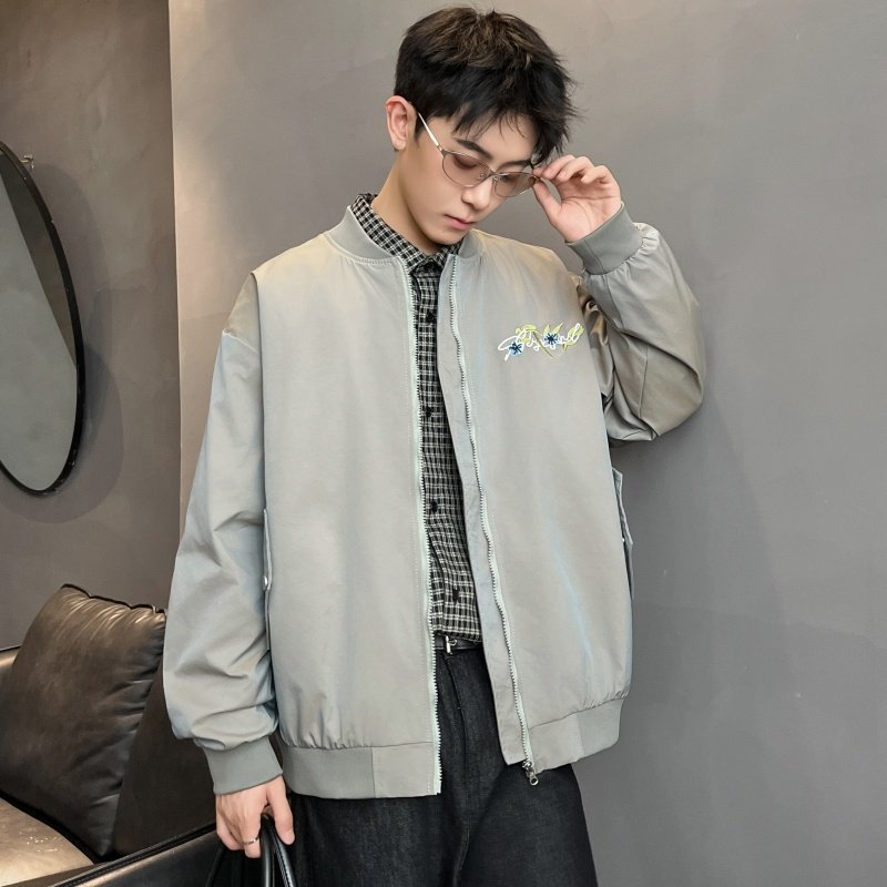 XZ413-HW668-P75-春季新款渐变色绣花时尚百搭青少年立领夹克外套，男装夹克，星座413（原星座105C）