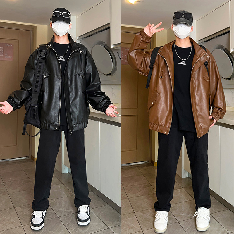 XZ413HW233-P100-2025秋装新款加绒机车PU时尚休闲潮流皮夹克外套,男装夹克,星座413（原星座105C）