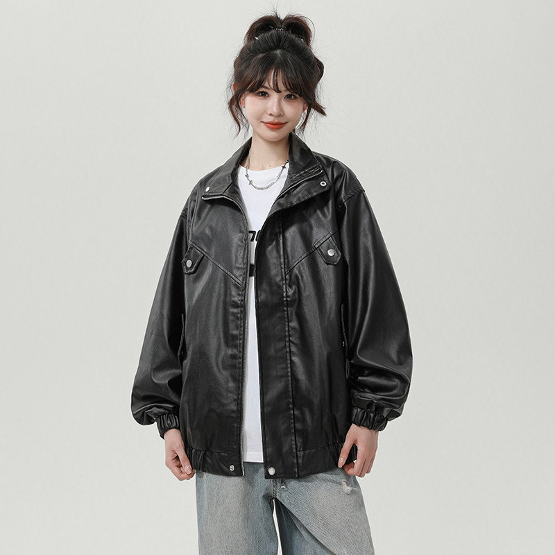 XZ413-HW233特批75-2024秋装新款机车PU时尚休闲中性风皮夹克外套,男装夹克,星座413（原星座105C）