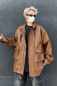 XZ413HW235-P90-2022025秋装新款机车PU时尚休闲潮流工装夹克外套图片