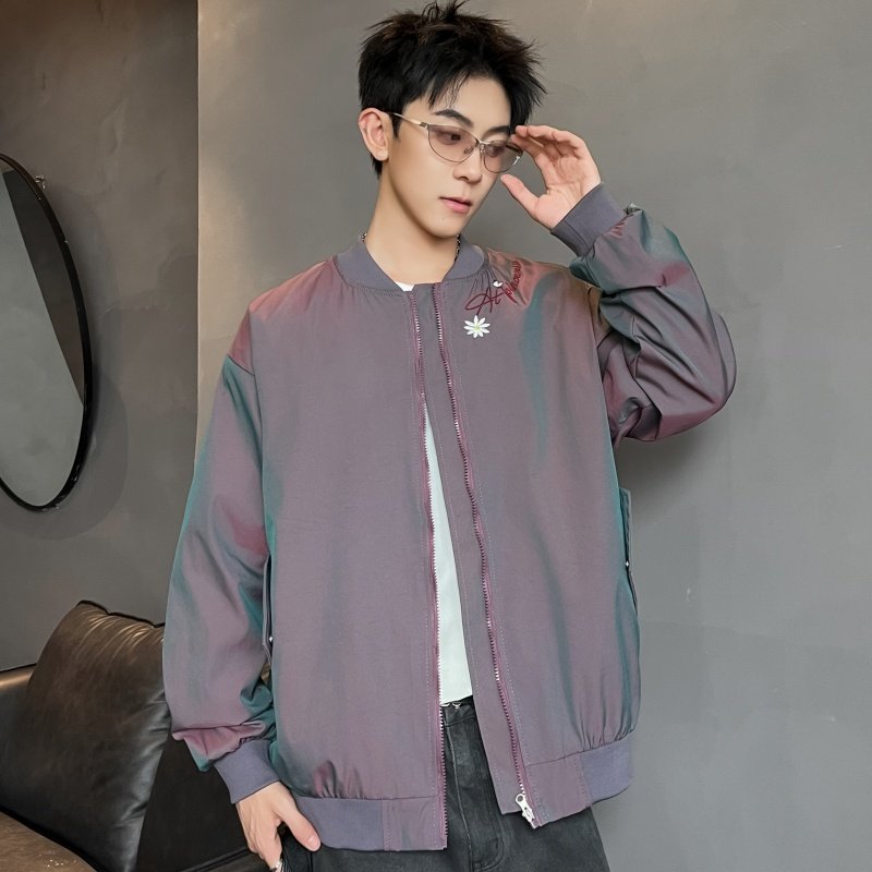 XZ413-HW153-P70-2025秋装新款渐变色绣花百搭青少年立领夹克外套，男装夹克，星座413（原星座105C）