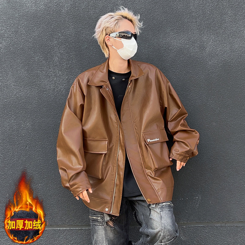 XZ413HW235-P110-2025秋装新款羊羔毛机车PU时尚休闲工装夹克外套,男装夹克,星座413（原星座105C）