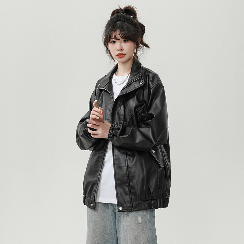 XZ413-HW233特批75-2024秋装新款机车PU时尚休闲中性风皮夹克外套,男装夹克,星座413（原星座105C）