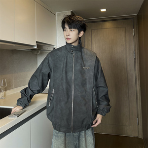 XZ413-HW504-P60-清货价卖完为止扎染PU美式复古休闲百搭夹克外套，男装夹克，星座413（原星座105C）