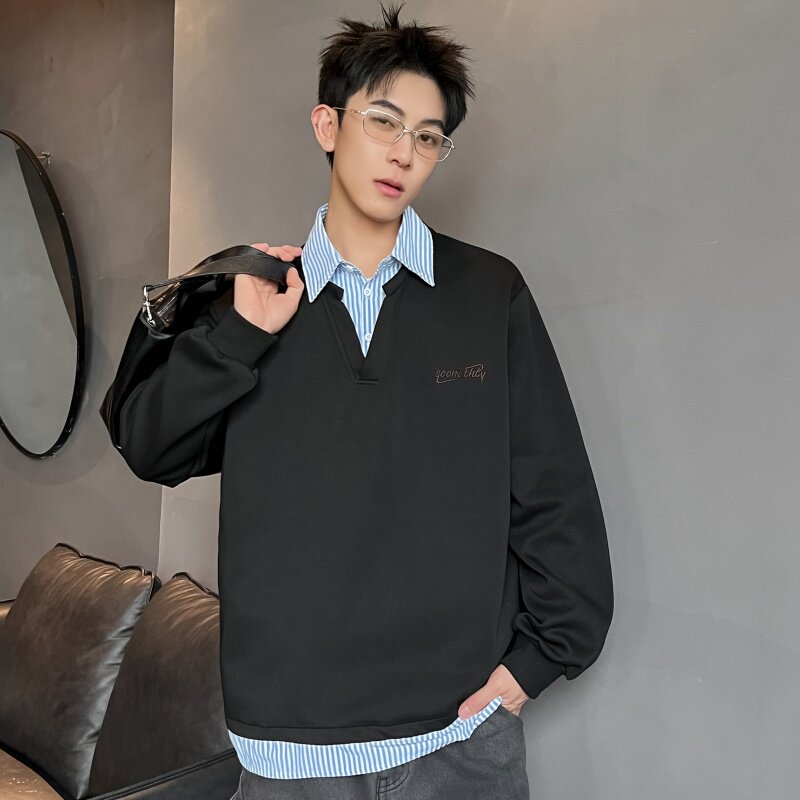 XZ413HT109J特批35-2025夏季新款休闲百搭时尚配色假两件长袖卫衣,男装卫衣,星座413（原星座105C）
