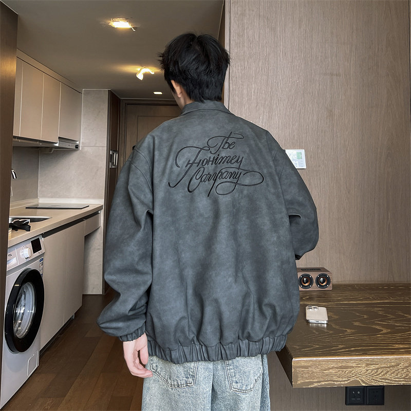 XZ413-HW504-P60-清货价卖完为止扎染PU美式复古休闲百搭夹克外套,男装夹克,星座413（原星座105C）