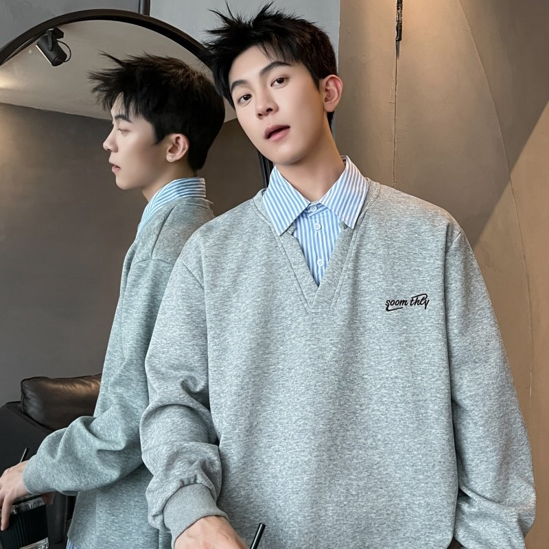 XZ413HT109J特批35-2025夏季新款休闲百搭时尚配色假两件长袖卫衣，男装卫衣，星座413（原星座105C）