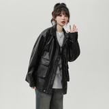 XZ413HW235-P90-2025秋装新款机车PU时尚休闲潮流工装中性风外套，男装工装外套，星座413（原星座105C）