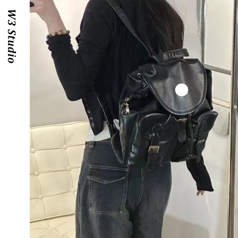 土星黑色荔枝纹双肩包大容量背包