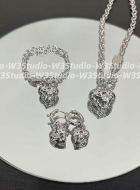 高品质土星桃心爱心镶钻项链粗链