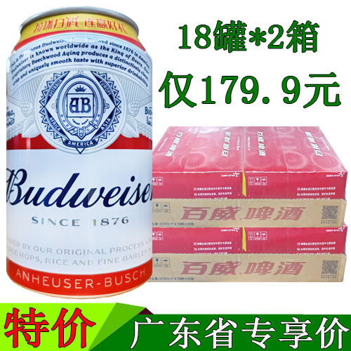 百威啤酒经典醇正330ml/36罐整箱装易拉罐装聚会饭店酒吧广东包邮