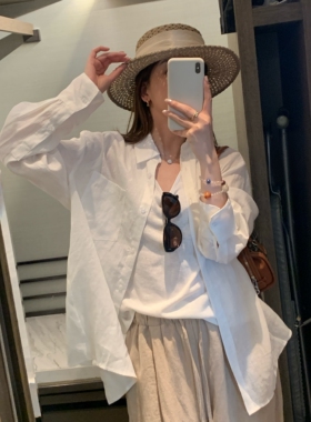 HLY夏日度假bi备休闲透气衬衫重工艺水洗100%亚麻露背绑带衬衫女
