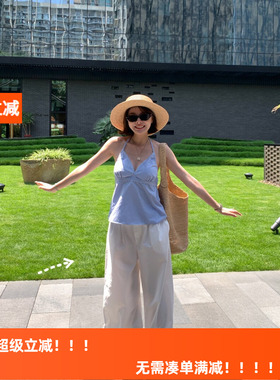 HLY春夏款纯色松紧腰百搭休闲裤宽松阔腿裤长裤花边刺绣溜达裤女