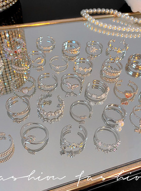 银色微镶钻网红戒子金属高级感