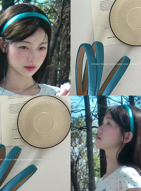 独特孔雀蓝色细发箍女2025新款日常外戴气质复古窄边头箍显白发卡