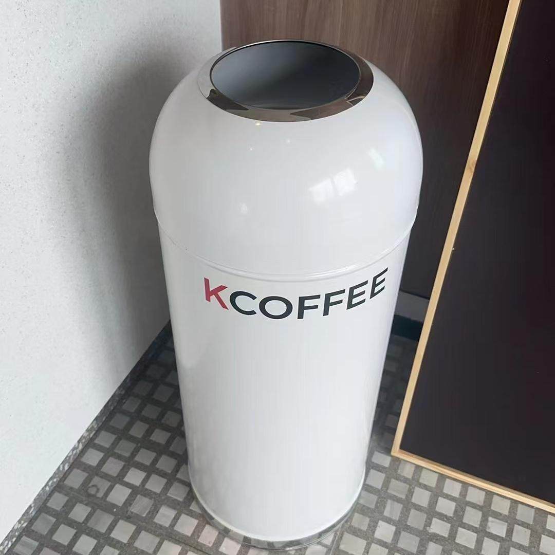商用coffee垃圾桶咖啡连锁餐厅白色垃圾桶咖啡馆圆桶垃圾箱