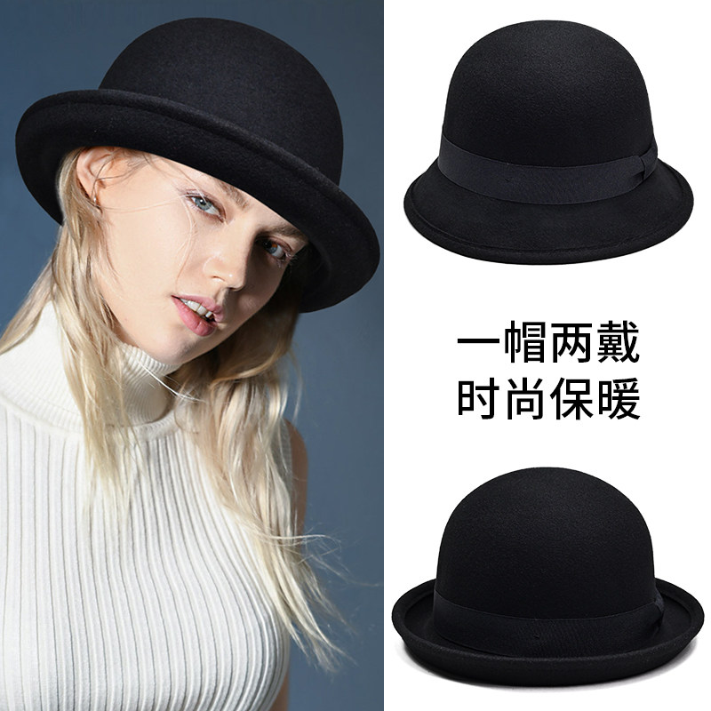 2022年爆款帽子英伦百搭复古小礼帽女秋冬款圆顶保暖羊毛渔夫帽