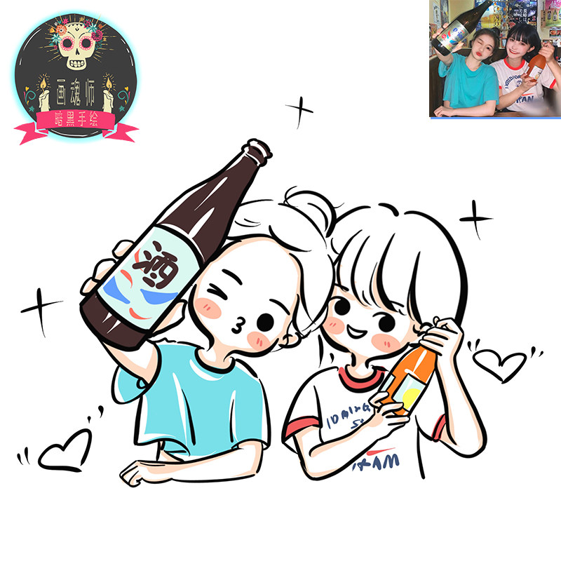 q版手绘头像定制小白头漫画人物形象设计真人照片转手绘情侣画像