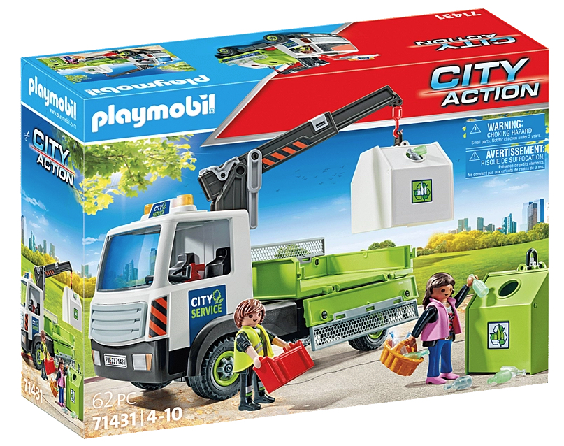 playmobil摩比世界71431带集装箱的回收玻璃货车玩具潮玩积木