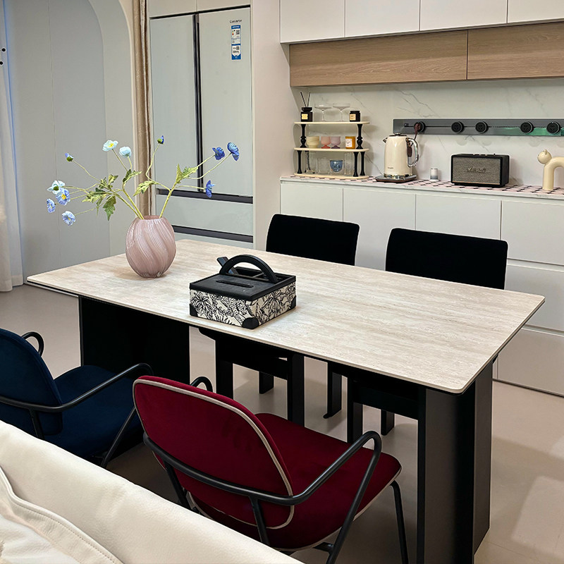 德利丰洞石岩板餐桌现代简约长方形家用桌子侘寂风极简铝合金桌子,住宅家具,岩板餐桌,淘宝优惠券,粉丝福利购,淘宝优惠卷