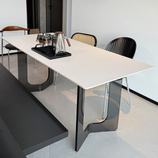 德利丰岩板陨石白纯白岩板餐桌简约高端亚克力小户型长方形