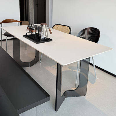 德利丰岩板陨石白纯白岩板餐桌简约高端亚克力小户型长方形