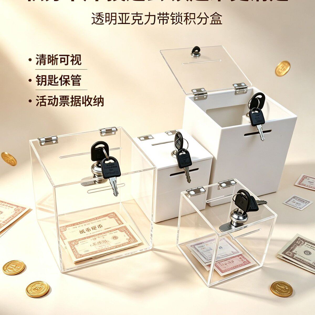 亚克力积分盒带锁积分收纳透明存钱门店积分卡票据活动奖票桌面